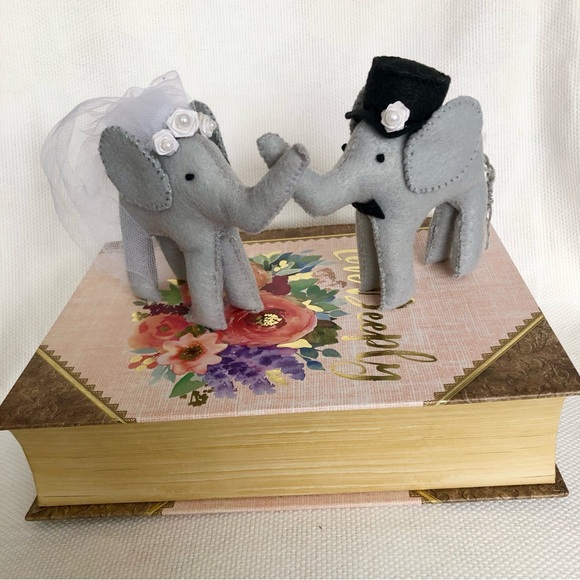 Other - Gray Felt Bride Groom Elephant Wedding Cake Toppers